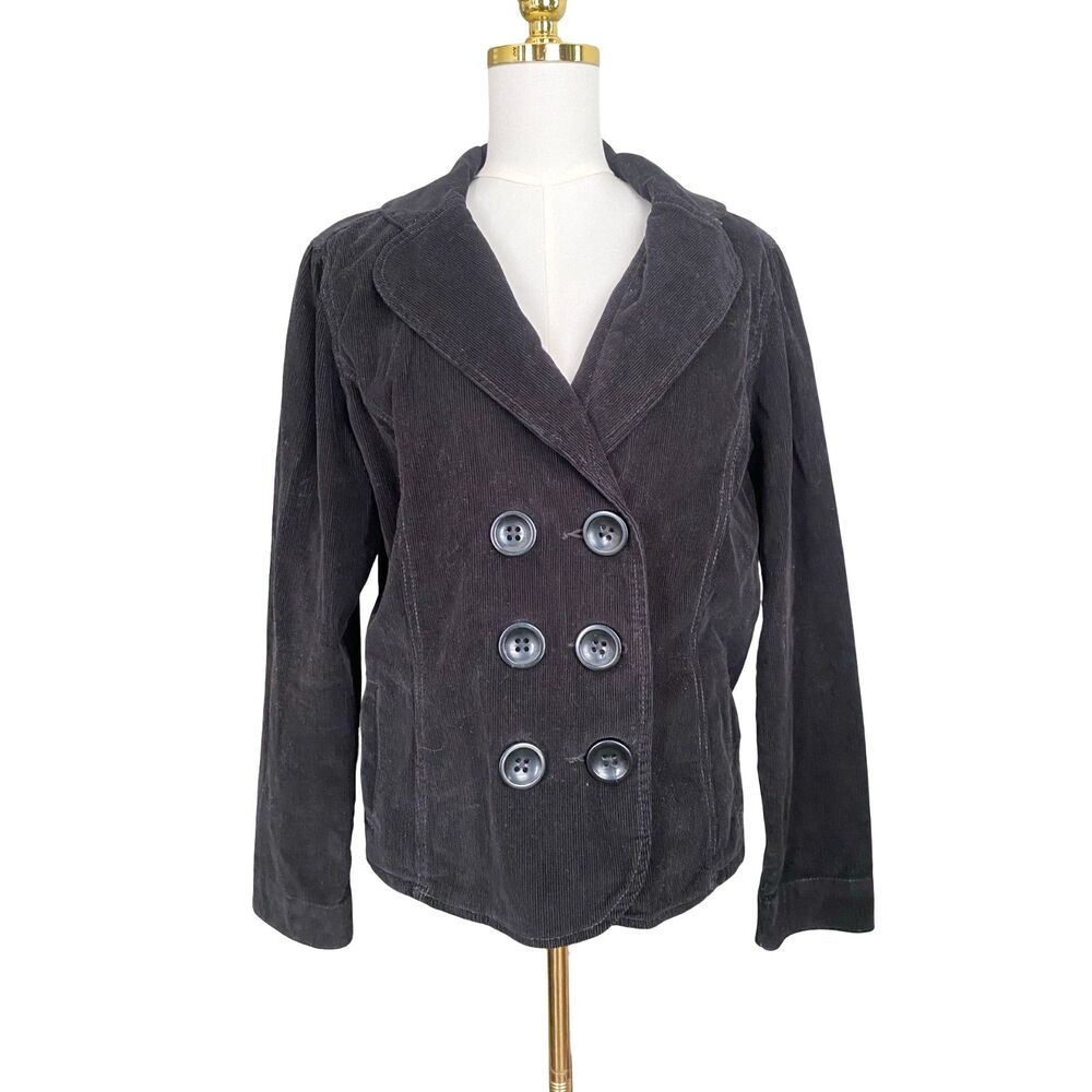 Levi's Signature Black Corduroy Pea Coat Jacket Blazer Women's XL Dark Academia